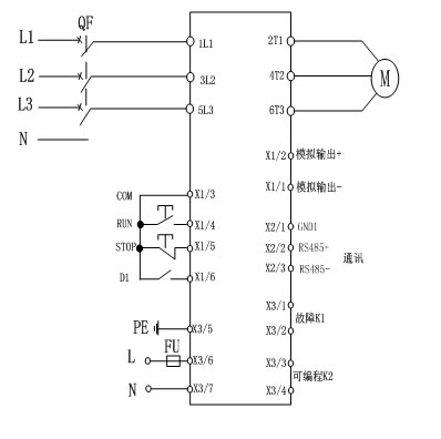 CMC-MX內(nèi)置旁路軟起動器基本接線原理圖、三角形內(nèi)接連接圖和典型應(yīng)用接線圖(圖1)
